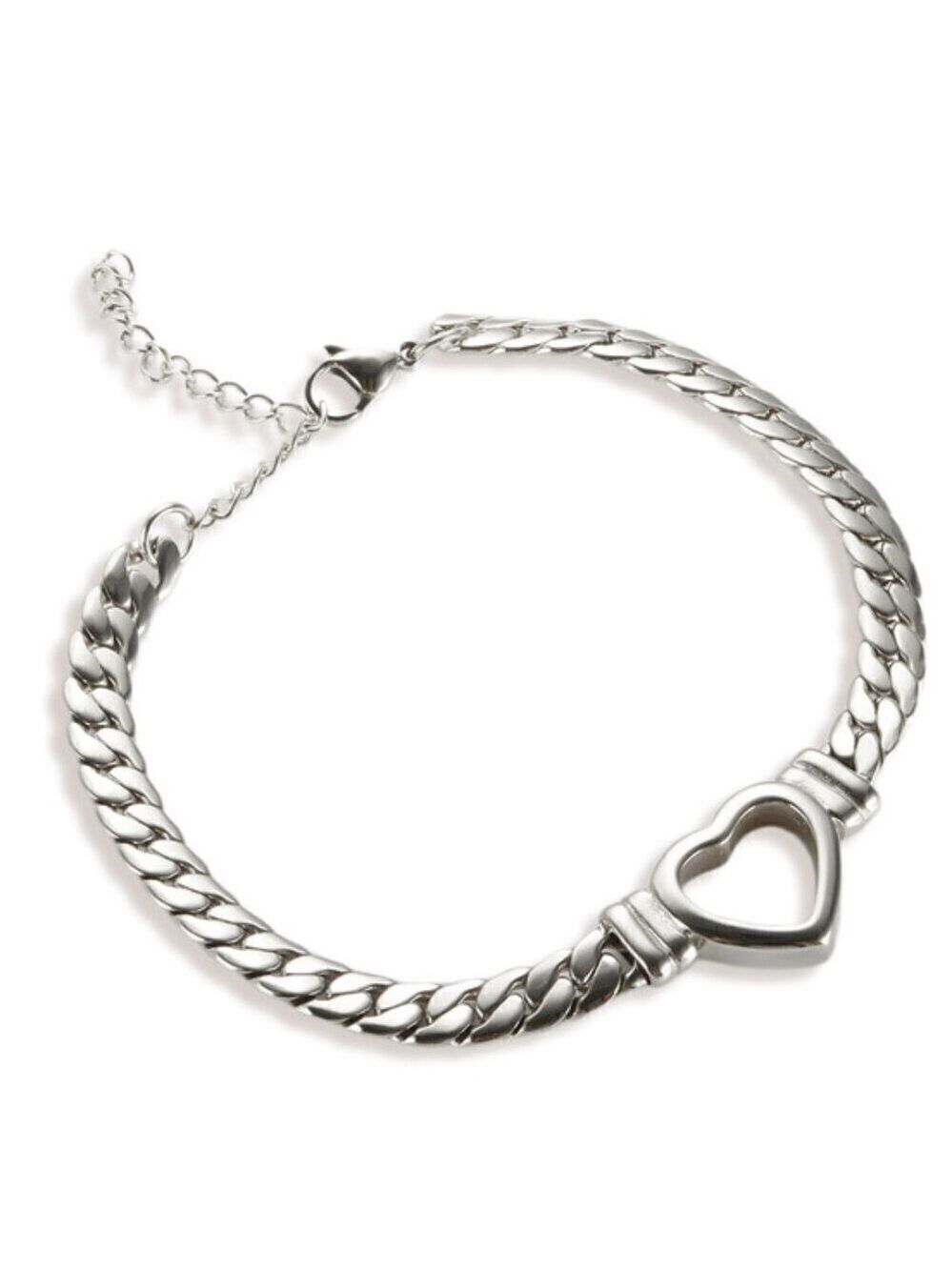 Stainless Steel Hollowed Out Heart Chunky Curb Link Chain Bracelet